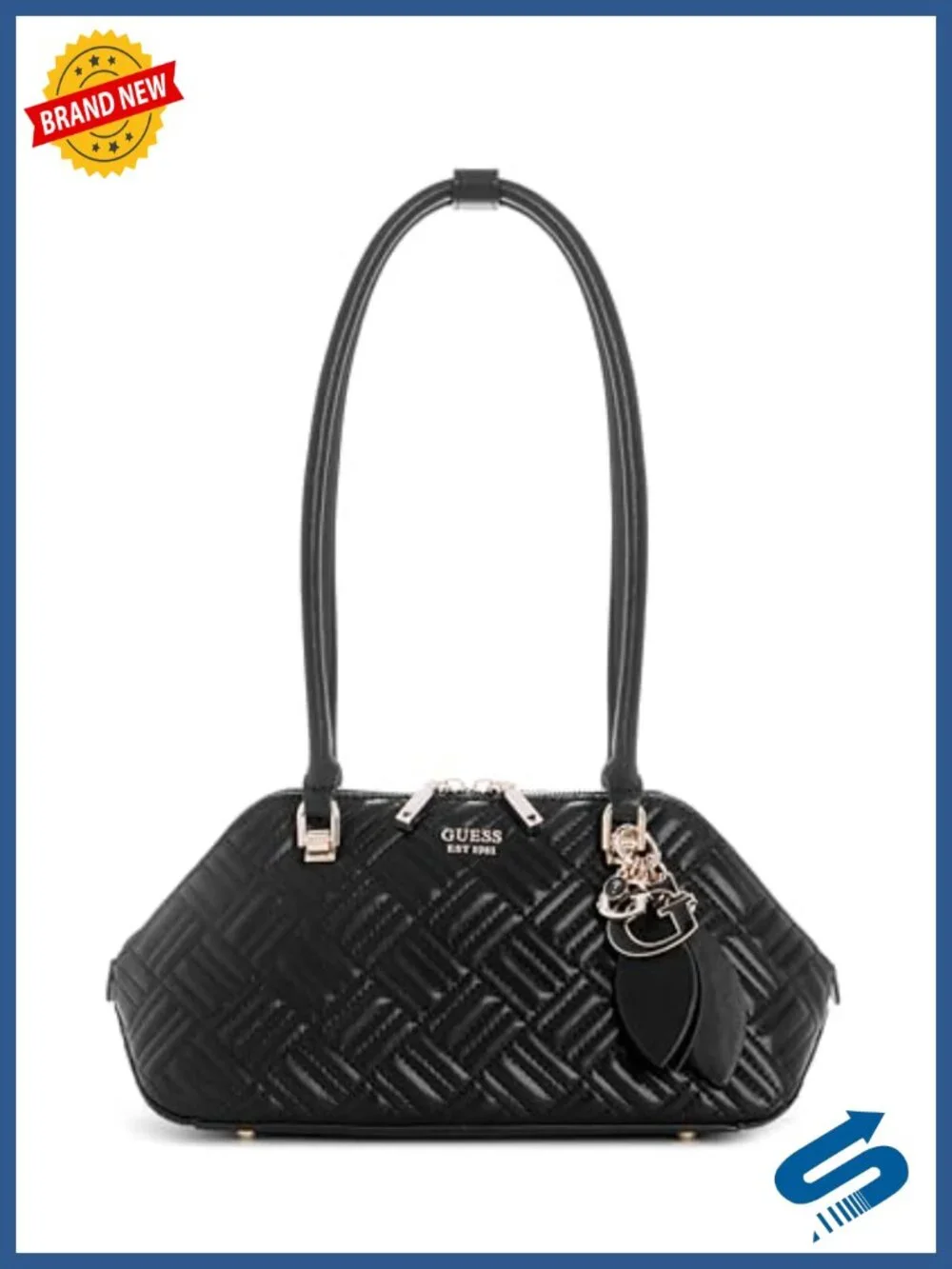 Satchel Shoulder Bag with Gold Hardware ZIP Top
